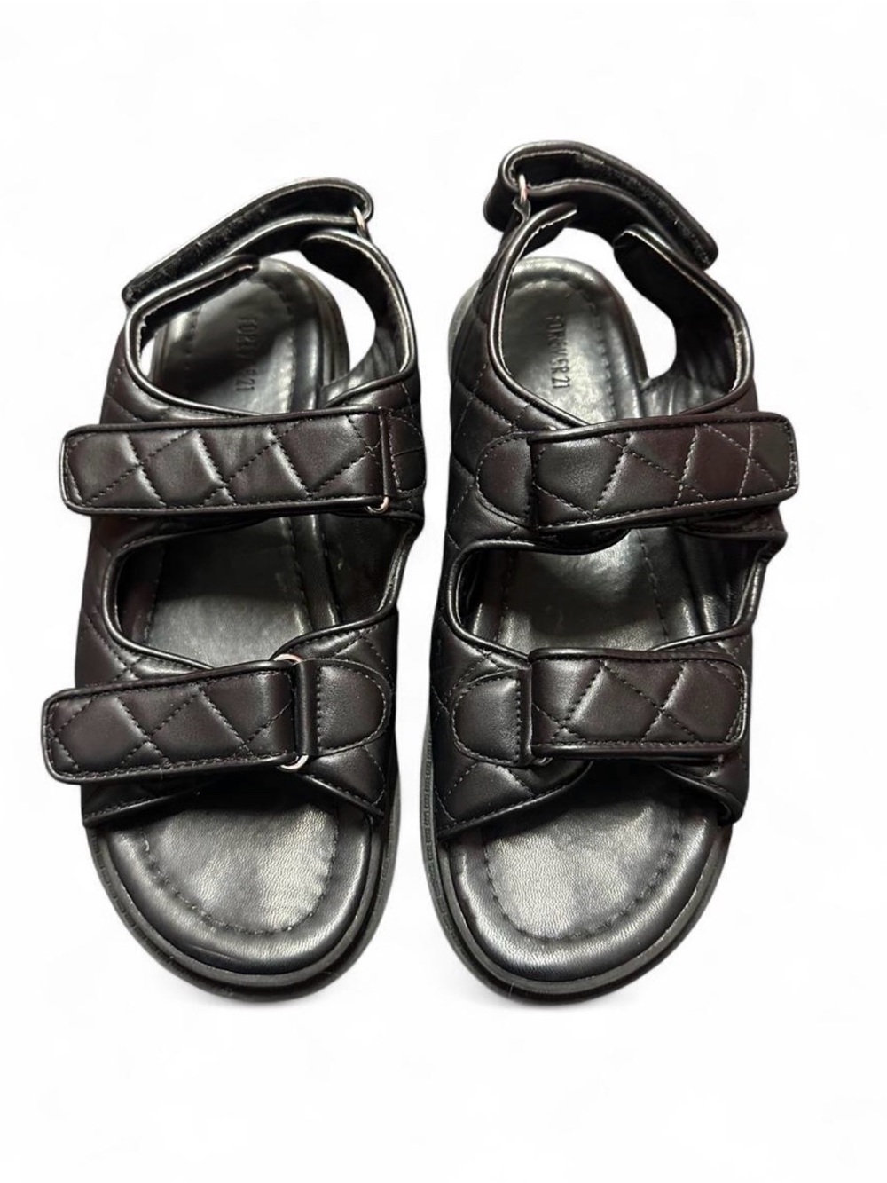 Forever 21 Black Quilted Triple-Strap Sandals